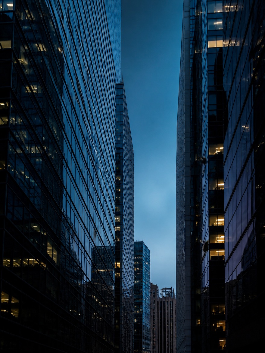 Torres do distrito financeiro ao anoitecer