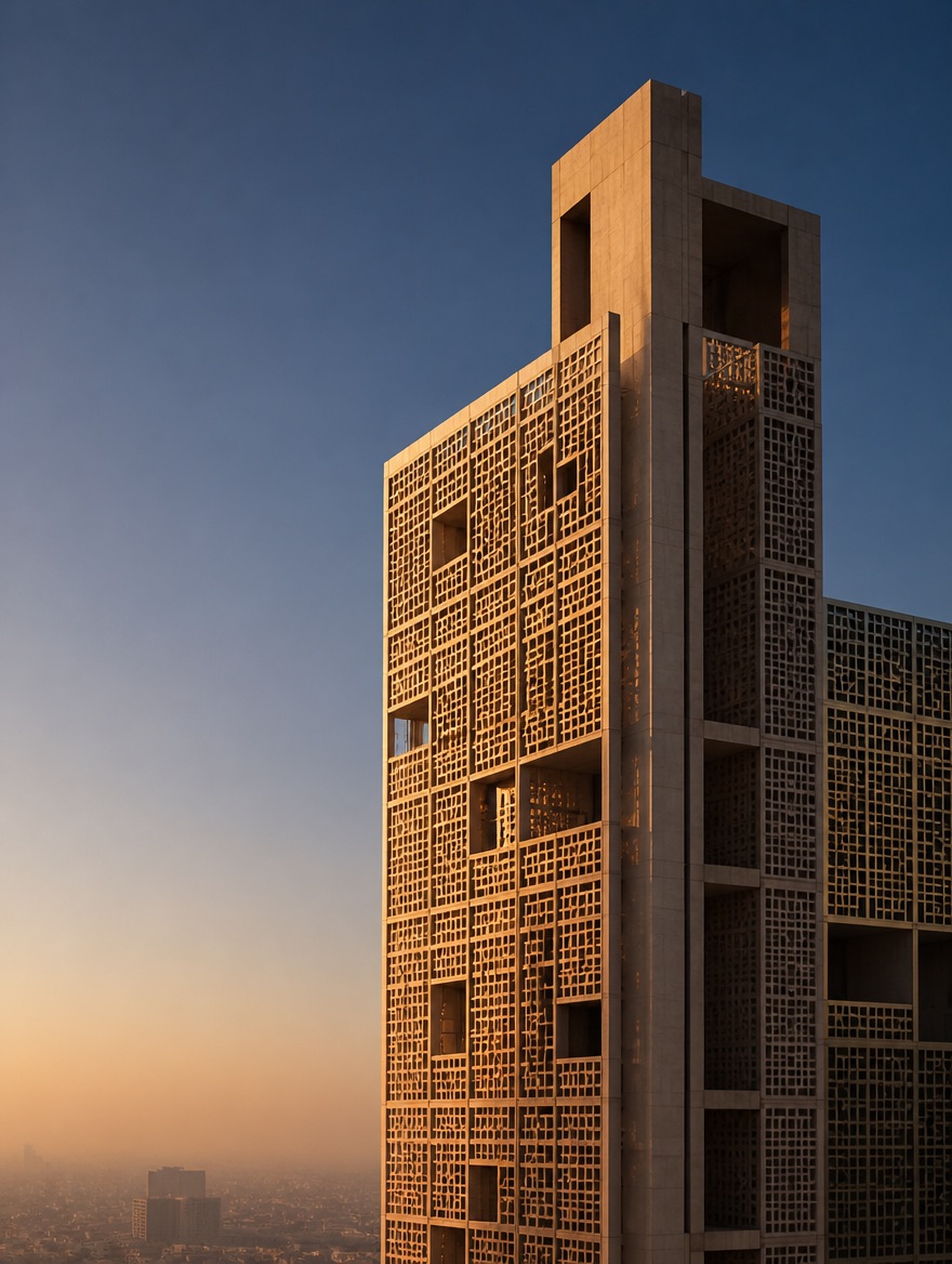 Torre contemporânea com fachada geométrica