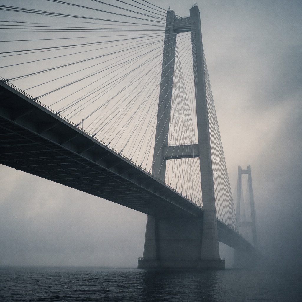 Ponte estaiada na neblina